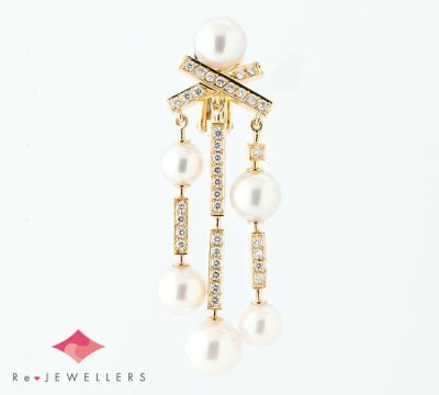 【お1人様1点限り】 5.1-7.1mm シャネル アコヤ真珠 18金イエロー ダイヤモンド イヤリング