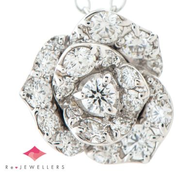 薔薇モチーフ ダイヤモンド計0.43ct 18金ホワイトゴールド ペンダント・ネックレス【中古】(2200000447012)